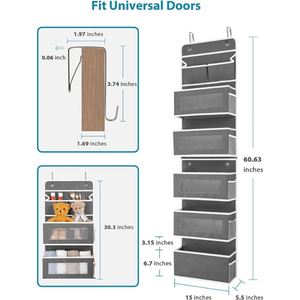 Clear Windows 5 Big Pocket Wall Mount Storage Over the Door Hanging Organizer With Metal <b>Hooks</b> - Product Image 4