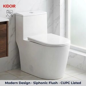 Inodoro de Una Pieza Alargado con Asiento de Cierre Suave, Sifónico, Certificado por CUPC y WaterSense, Taza de Inodoro de Cerámica Blanca Brillante para Baño - Product Image 1