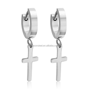 Nouvelles boucles d'oreilles Crux Cross en acier inoxydable Ason, boucles d'oreilles créoles pour femmes et filles - Product Image 2
