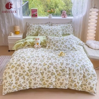 Housse de couette rayée lavée à motif cœur mignon Orvetex, ensemble de couette pour hôtel et maison