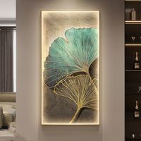 Plante de feuilles de Ginkgo de luxe moderne avec lumière LED, peinture en porcelaine de cristal de diamant, cadre d'art mural, décoration intérieure de luxe