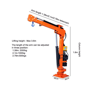 Crane Hidrolik Listrik Kecil dengan Jib, Kontrol Jarak Jauh, Truk Crane Mobile 0.5T 1T 2T, Crane Hidrolik Pick Up - Product Image 2