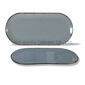 Cor esmalte pontilhada grés placa oval para atacado e casa seu logotipo aceitável bom preço cerâmica placa longa
