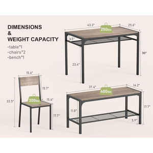 Modern 4 Piece Rectangular Wooden <strong>Dining</strong> <strong>Table</strong> Set for 4 Kitchen <strong>Table</strong> and 2 Chairs <strong>with</strong> <strong>Bench</strong> - Product Image 6