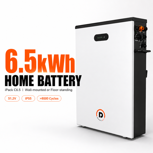 51.2V 6.5kWh LiFePO4 Wall Mounted Solar Battery Pack for Home Energy Storage, IP55, 8000 Cycles