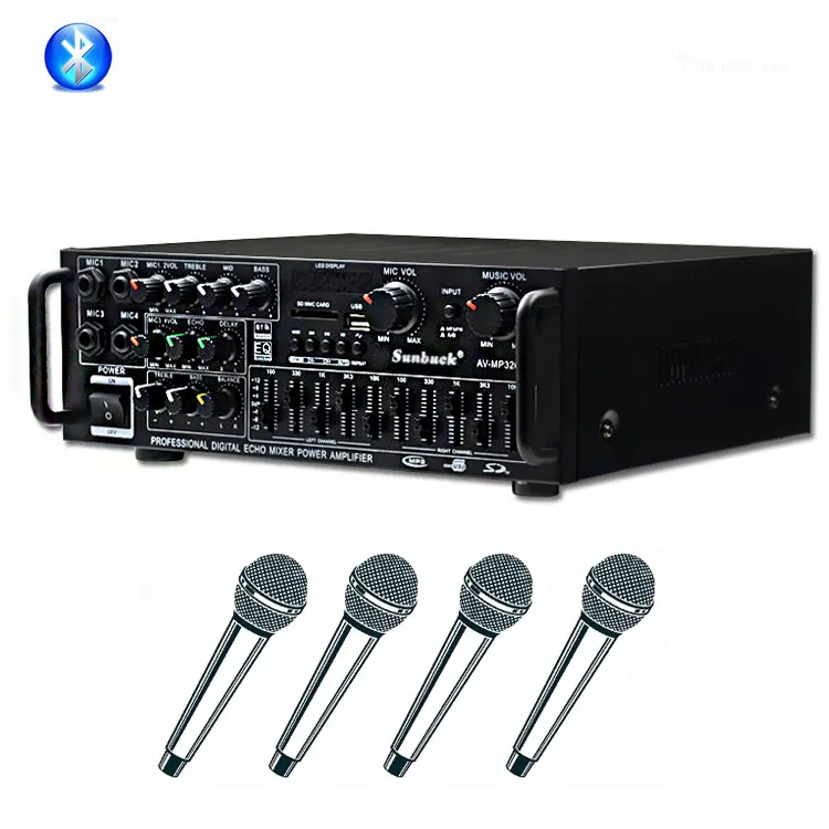 Beste 2 Kanaals 4 Mic Input Home Auto Karaoke Bass Stereo Echo Subwoofer Usb Power Sound Mixer Voice Professionele Audio versterker