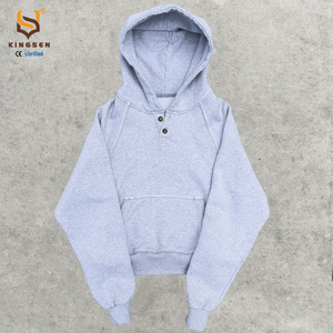 Custom Acid Wash Heavyweight 100% Cotton French Terry Raglan <b>Button</b> Cropped Vintage Y2K Streetwear Men Hoodies - Product Image 3