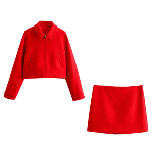 Veste décontractée pour femme à manches longues, col rabattu, fermeture éclair rouge, vente chaude - Product Image 6