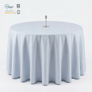 Mantel Rectangular Jacquard Impermeable Ecológico de 90x156 Pulgadas Color Marfil para Comedor de Lujo, Exhibiciones y Bodas - Product Image 1