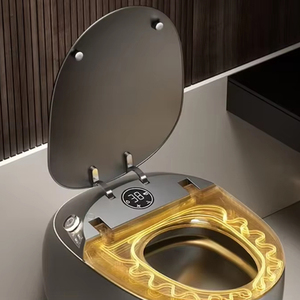 Toilette intelligente automatique à nettoyage automatique de haute qualité, couleur orange gris, siège chauffant intégré, siphon en S, télécommande - Product Image 3