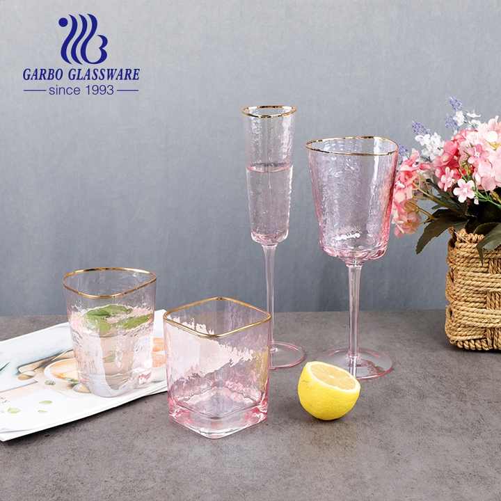 Handgemachte Geblasene China Großhandel Goldrand Mund Verschiedene Form Trinkglas Set Glas Wein Tasse Champagner Becher Gläser