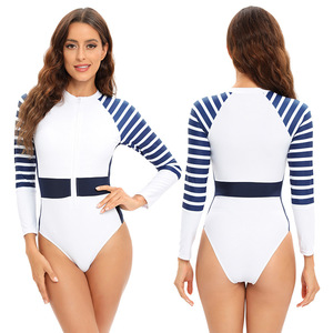 Traje <span class=keywords><strong>de</strong></span> <span class=keywords><strong>baño</strong></span> <span class=keywords><strong>de</strong></span> una pieza con cremallera y <span class=keywords><strong>manga</strong></span> <span class=keywords><strong>larga</strong></span> a rayas <span class=keywords><strong>de</strong></span> talla grande al por mayor <span class=keywords><strong>de</strong></span> color empalme para <span class=keywords><strong>mujer</strong></span> - Product Image 6