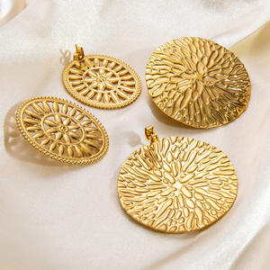 Fashion <b>Stud</b> Earrings Round Oval Flower Pattern 18K Gold <b>Titanium</b> Steel Geometric Design Elegant Jewelry for Women - Product Image 3