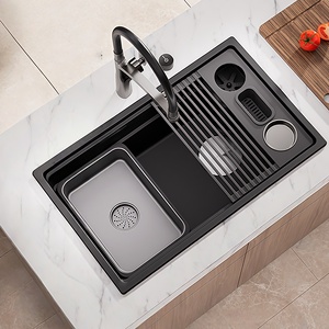 Évier de cuisine à cuve unique grande taille en granit noir et quartz, à poser sous plan, pour usage domestique - Offre Spéciale - Product Image 1