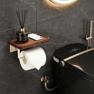Portarrollos de Papel Higiénico Moderno de Aluminio Ecológico Lazy Sunday Cream & Walnut, con Estante, para Montar en la Pared, para Cocina, Hotel y Baño - Product Image 5