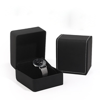 Boîte de montre cadeau de qualité supérieure Boîte de rangement pour montre en cuir PU givré noir Boîte d'emballage unique avec logo personnalisé