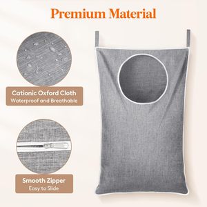 Hanging <b>Laundry</b> Hamper 33x15x85cm Foldable Fabric Rectangle Bathroom Clothing Organizer With Stainless Steel Hooks - Product Image 6