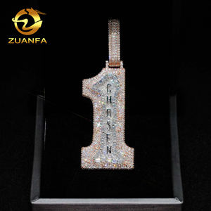 Pingentes Número Chosen One VVS <span class=keywords><strong>Moissanite</strong></span> com Diamantes Completos, Joia de Colar com Inicial do Nome - Product Image 1