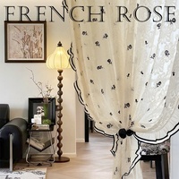 Français Vintage Crème Sheer Rideau Noir Brodé Rose Romantique Dentelle Lumière-Filtrage Intimité Fenêtre Couverture pour Moderne Tissé