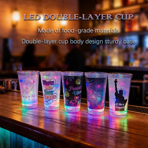 16oz Durable <b>Double</b> <b>Wall</b> PP Tumbler with Light-up Feature Lid & Straw Eco-Friendly & Food Safe Reusable for Events Made Zhejiang - Product Image 2