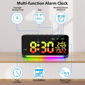 120db Super Loud Modern Wall Alarm <b>Clocks</b> for Heavy Sleepers Adults 7-Color Night Light Dynamic RGB 0-100% Dimmer DST Large <b>LED</b> - Product Image 2