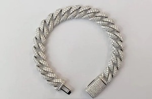 Pulsera unisex plateada con eslabones de diamantes, estilo hip hop, pulsera cubana para hombre, pulsera con diamantes cultivados en laboratorio. - Product Image 3