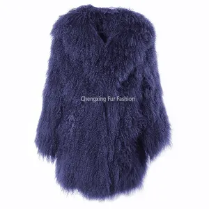 CX-G-A-281D 뜨거운 판매 패션 90cm 길이 진짜 양 모피 겨울 자켓 여성 몽골 양고기 모피 코트