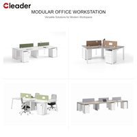 Poste de travail en open space pour 4 personnes, avec pieds carrés en tube, bureau d'équipe dos à dos, plateau en grain de bois, cloison, vente en gros