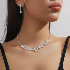 Conjunto de Collar y Pendientes Elegantes Azules para Mujer, Estilo Europeo-Americano, para Vestidos de Boda, Fuente Transfronteriza - Product Image 3