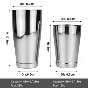 कस्टम लोगो बार मार्टिनी बनाने वाली शेकर्स प्रो बारटेंडर को हिलाते हुए स्टेनलेस स्टील टिन 18/28 औंस कॉकटेल भारित बॉस्टन शेकर - Product Image 2