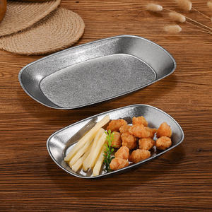 Plato rectangular retro de acero inoxidable 304, plato de metal con base plana para aperitivos, para fiestas, hoteles y comida. - Product Image 1