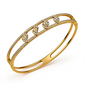 Bracelet Géométrique Unisexe de Luxe en Or Massif 14K Plaqué Or avec Diamant de Laboratoire, Coupe Brillante, Sertissage Griffe, Style Hip Hop, Idéal Cadeau - Product Image 1