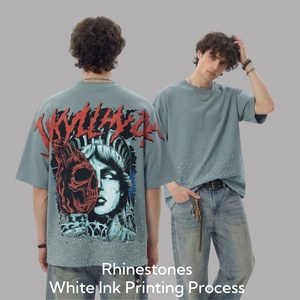 T-shirt vintage pour <span class=keywords><strong>homme</strong></span> en coton 275GSM, imprimé rétro cristal, crâne <span class=keywords><strong>Liberty</strong></span>, t-shirt délavé, streetwear, t-shirt surdimensionné pour <span class=keywords><strong>homme</strong></span> - Product Image 1
