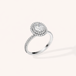 Bague halo en diamant ovale certifié IGI, cultivé en laboratoire, en or blanc/jaune et rose massif 18 carats pour femmes - Product Image 3