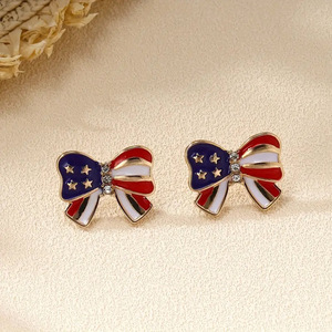 American Independence Day Bowknot <b>Stud</b> Earrings Fashion European and American Style Super Sparkly Personalized Party Earrings - Product Image 3
