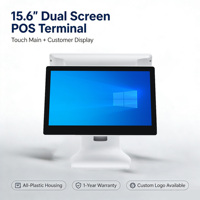 Couleur blanche 15.6 pouces double écran tactile haute qualité POS Machine caisse enregistreuse Angle d'écran réglable Terminal de système de point de vente