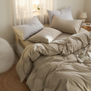 Ensemble de literie personnalisable en coton lavé 100% durable 400TC, tissu naturel tissé, drap plat, housse de couette, style moderne - Product Image 4