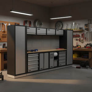 Meuble d'atelier modulaire Fervi A007B, armoire de rangement d'outils avec panneau perforé et tiroirs pour garage - Product Image 3