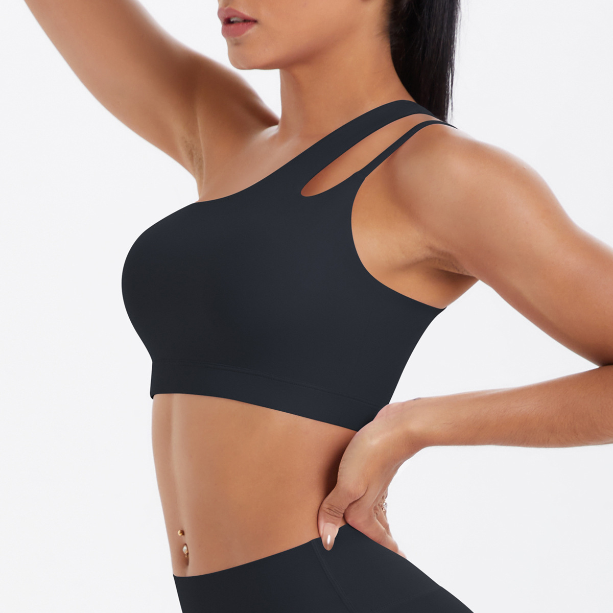 Women's Double Layer Nylon Single Strap Sports Bra Running Yoga Fitness Top
