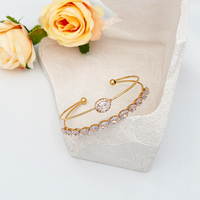 Brazaletes de Lujo con Pedrería, Diseño Abierto de Doble Capa, Brillantes, Joyería de Moda para Mujer, Accesorio, Regalo