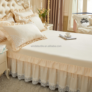 無地コットンプリンセススタイルレーストリムシングルベッドスカートマイクロファイバー二重層フリルマットレスプロテクターベッドスカートセット - Product Image 5