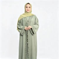 Ensemble Abaya à manches cloche en dentelle pour femme, ouvert sur le devant, superposé, tenue modeste, vêtements musulmans islamiques, longueur au sol