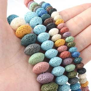 Perles rondes en <span class=keywords><strong>pierre</strong></span> <span class=keywords><strong>volcanique</strong></span> colorées, grandes perles abaque à trou large, accessoires de bijoux DIY, vente en gros - Product Image 3