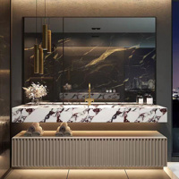 Mueble de Baño Moderno Resistente al Agua de 36-92 Pulgadas en Color Caqui con Lavabo y Espejo LED Inteligente Antivaho para Uso en Hoteles y Villas