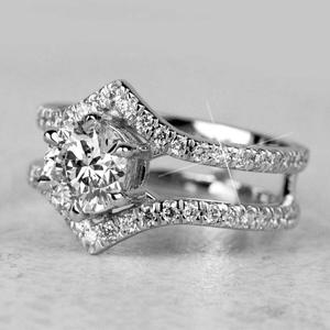 Anello di fidanzamento con diamanti in platino da donna, taglio rotondo brillante, diamante naturale colore D Q361 - Product Image 2