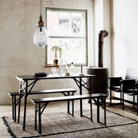 Table pliante en métal au design moderne, durable, extensible, table de salle à manger, table de restaurant européenne avec banc pour les pique-niques en jardin