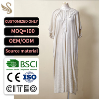 Robe longue personnalisée en mélange de lin blanc cassé, demi-fermeture boutonnée, manches raglan, poignets froncés, style bohème pour femme, tenue de villégiature, OEM ODM BSCI
