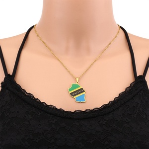 Collar con Mapa de Tanzania en Oferta, Collar con Mapa Nacional Africano, Collar con Bandera Personalizada en Esmalte, Collar con Colgante de Acero Inoxidable Dorado - Product Image 5