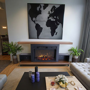 1500 डब्ल्यू फ्रीस्टैंडिंग इलेक्ट्रिक फायरप्लेस हीटर धातु डिजाइन रिमोट नियंत्रित एक ++ ऊर्जा दक्षता नेतृत्व वाली लौ इनडोर घर - Product Image 6