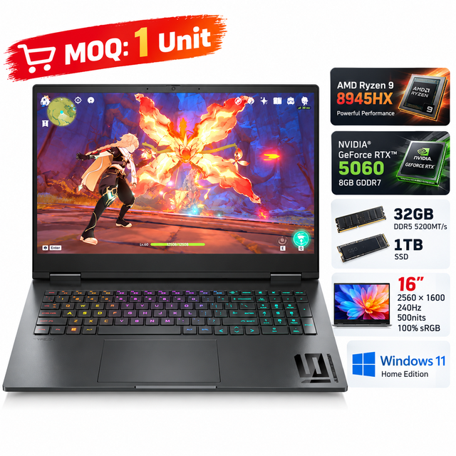 16 Inch Gaming Laptop AMD R9-8945HX RTX 5060 240Hz QHD Gaming Notebook 32GB RAM 1TB SSD High Performance Gaming PC Laptop